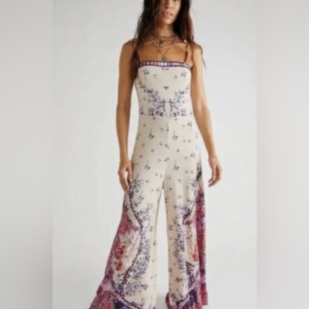 NWOT rare Free People Astrid beaded strap printed jumpsuit- XS